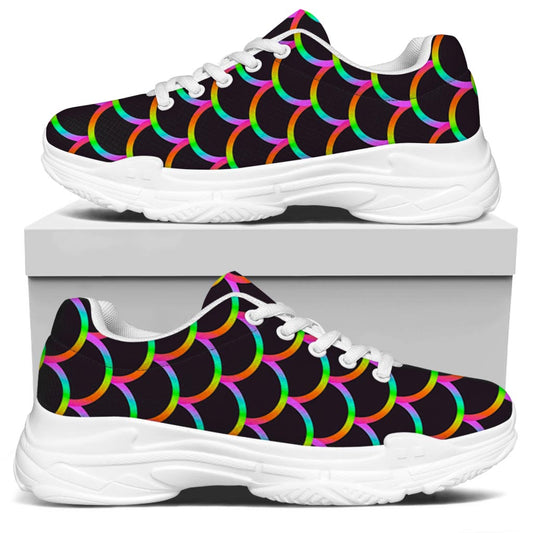 Black Mermaid Scales Pattern Print White Chunky Shoes