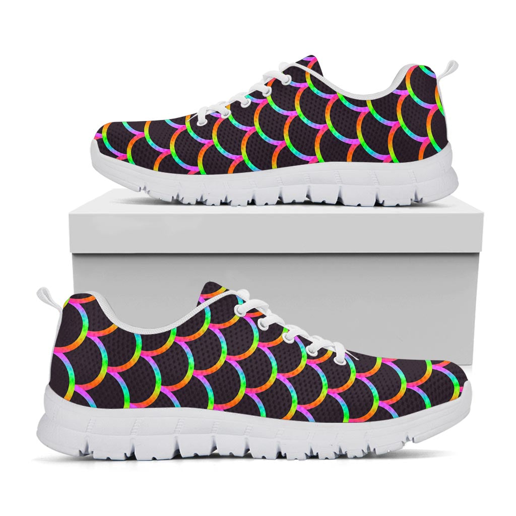 Black Mermaid Scales Pattern Print White Running Shoes