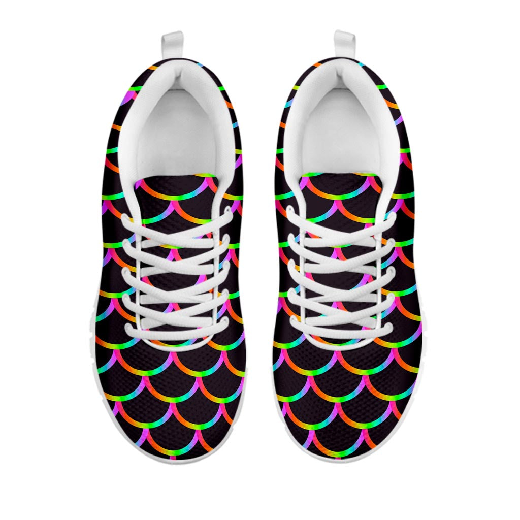 Black Mermaid Scales Pattern Print White Running Shoes