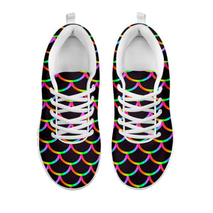 Black Mermaid Scales Pattern Print White Running Shoes