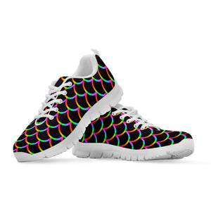 Black Mermaid Scales Pattern Print White Running Shoes