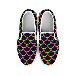 Black Mermaid Scales Pattern Print White Slip On Sneakers