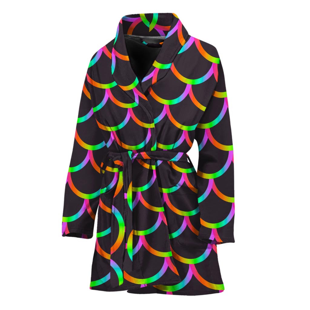 Black Mermaid Scales Pattern Print Women's Bathrobe