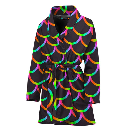 Black Mermaid Scales Pattern Print Women's Bathrobe