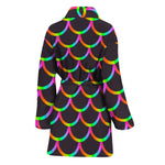 Black Mermaid Scales Pattern Print Women's Bathrobe