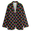 Black Mermaid Scales Pattern Print Women's Cotton Blazer