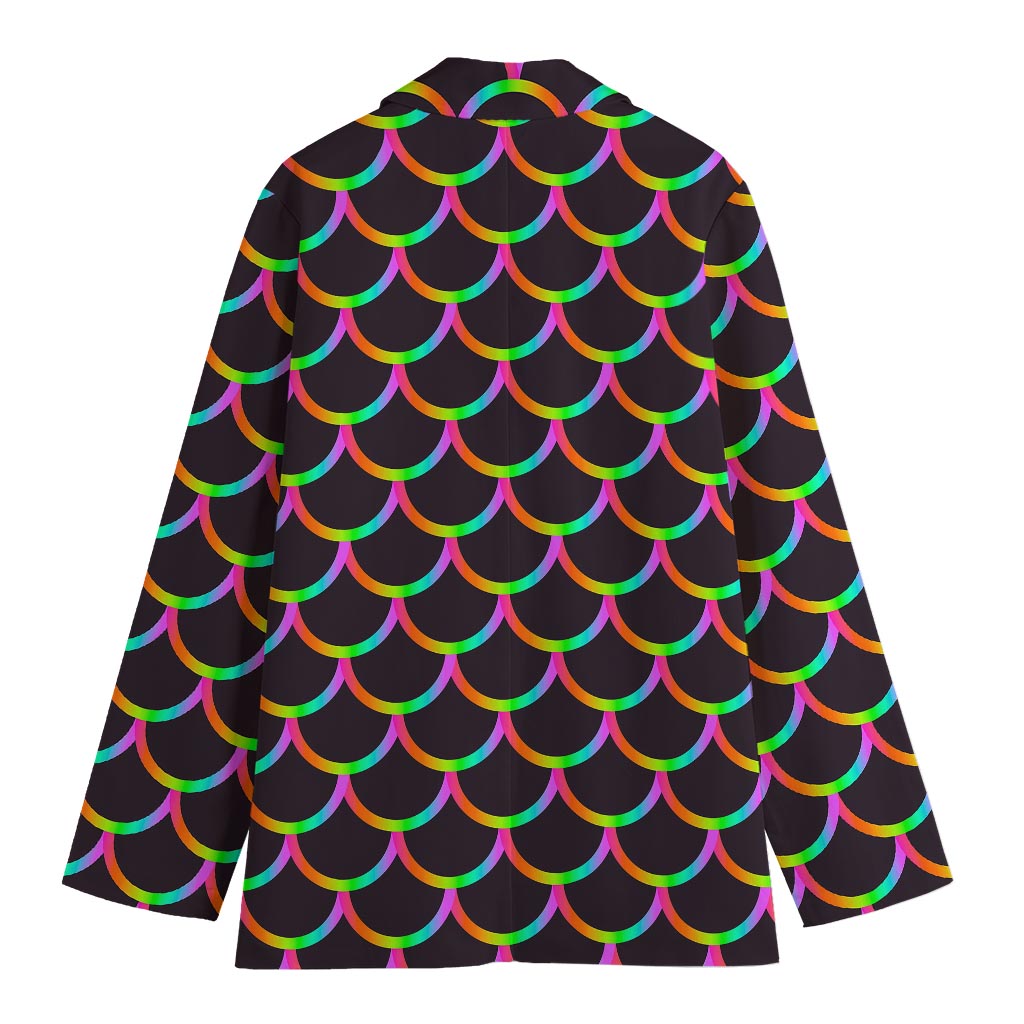 Black Mermaid Scales Pattern Print Women's Cotton Blazer