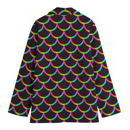 Black Mermaid Scales Pattern Print Women's Cotton Blazer