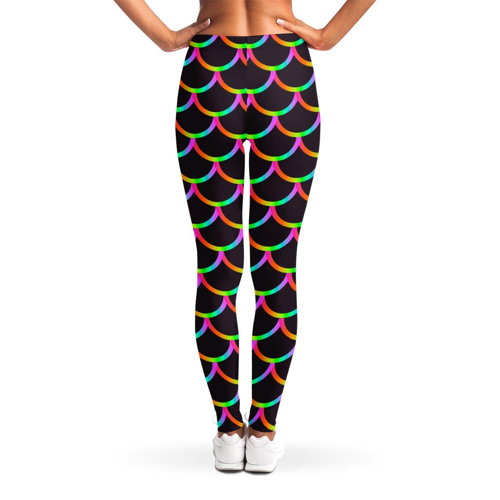 Black Mermaid Scales Pattern Print Women's Leggings
