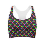 Black Mermaid Scales Pattern Print Women's Sports Bra