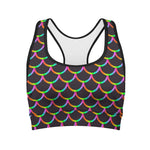 Black Mermaid Scales Pattern Print Women's Sports Bra