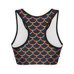 Black Mermaid Scales Pattern Print Women's Sports Bra