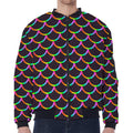 Black Mermaid Scales Pattern Print Zip Sleeve Bomber Jacket