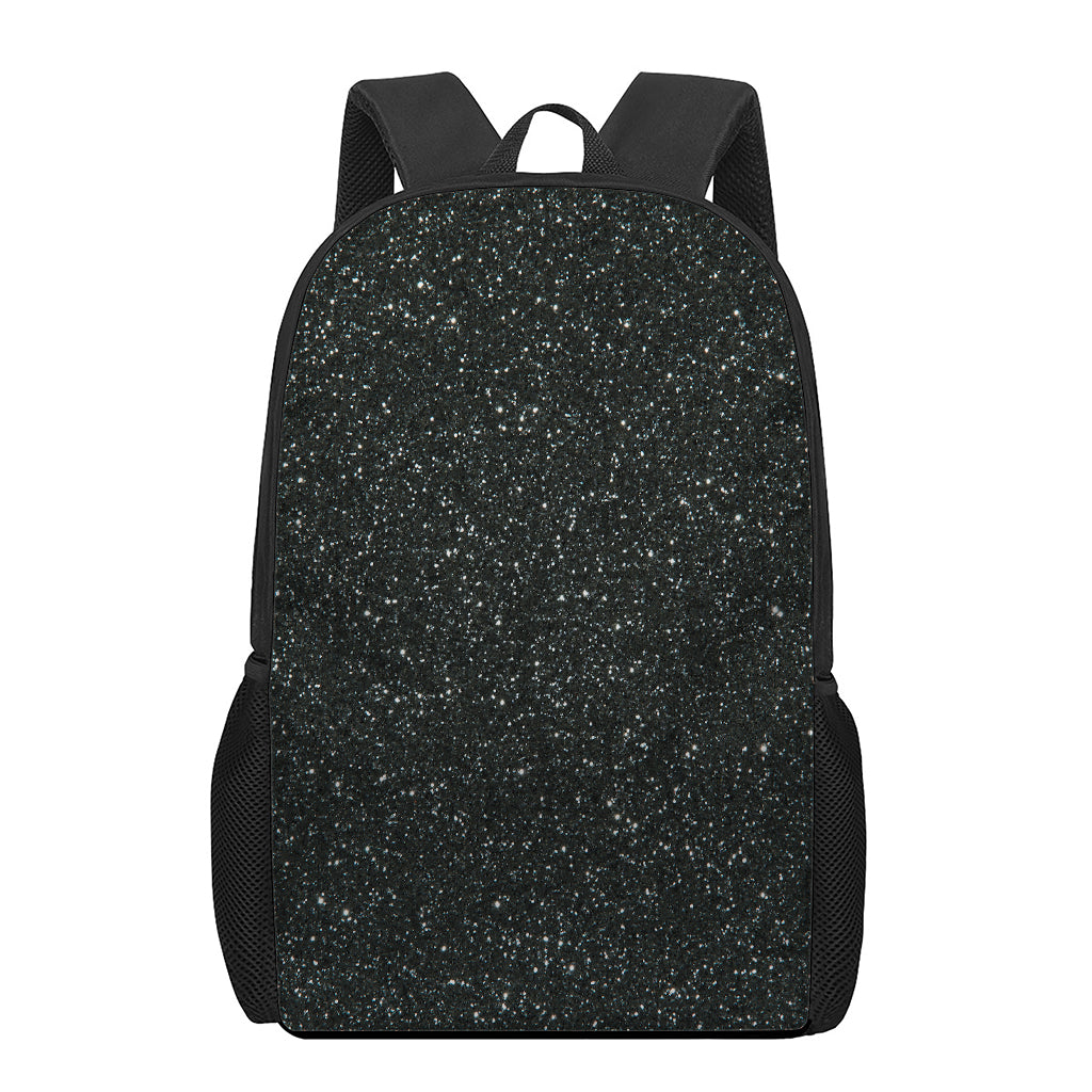 Black (NOT Real) Glitter Print 17 Inch Backpack