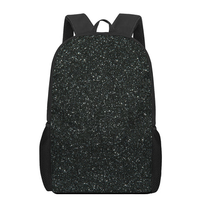 Black (NOT Real) Glitter Print 17 Inch Backpack