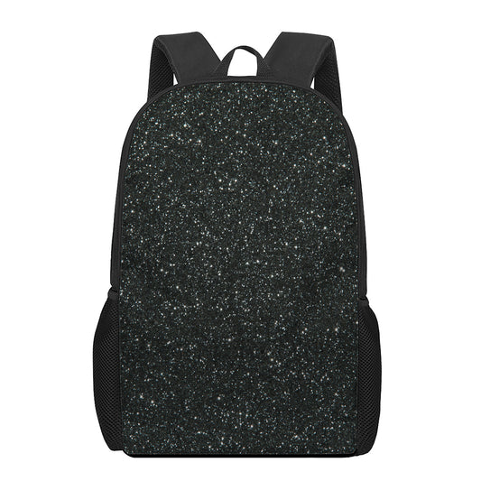 Black (NOT Real) Glitter Print 17 Inch Backpack