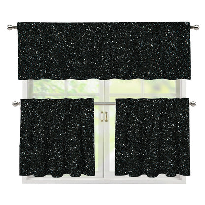 Black (NOT Real) Glitter Print 3 Piece Kitchen Curtains