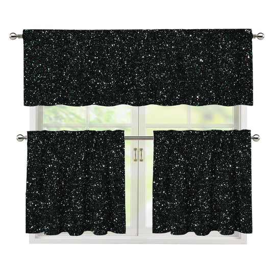 Black (NOT Real) Glitter Print 3 Piece Kitchen Curtains