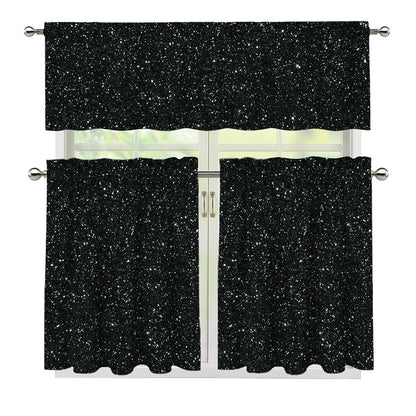 Black (NOT Real) Glitter Print 3 Piece Kitchen Curtains