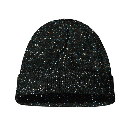 Black (NOT Real) Glitter Print Beanie