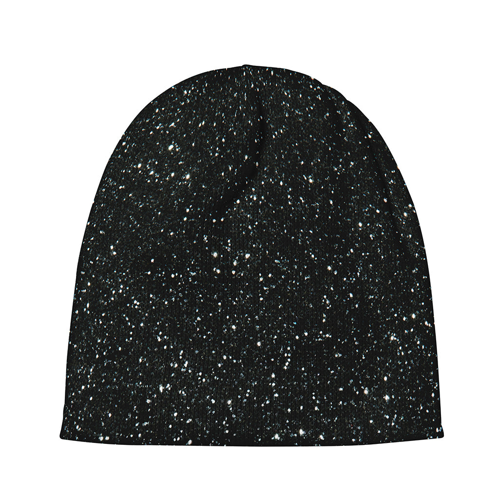 Black (NOT Real) Glitter Print Beanie