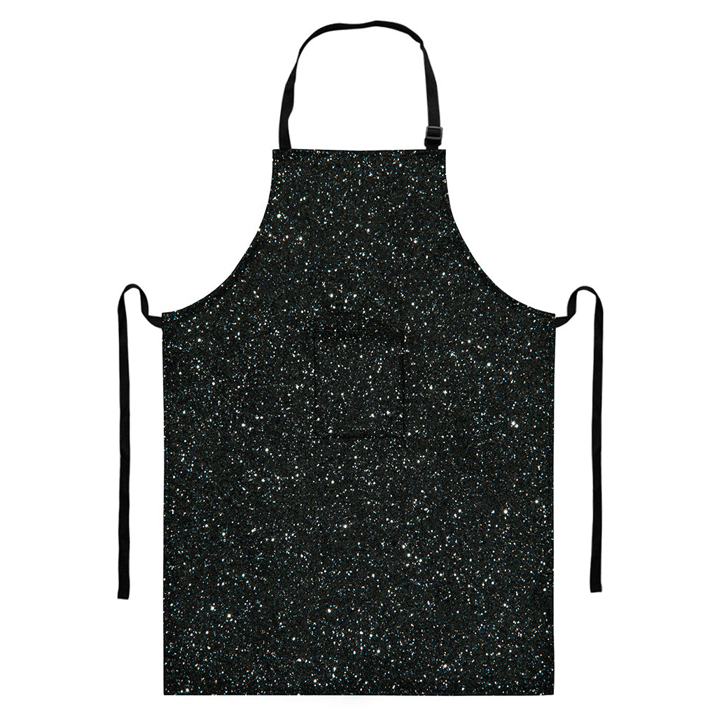 Black (NOT Real) Glitter Print Bib Apron With Pocket