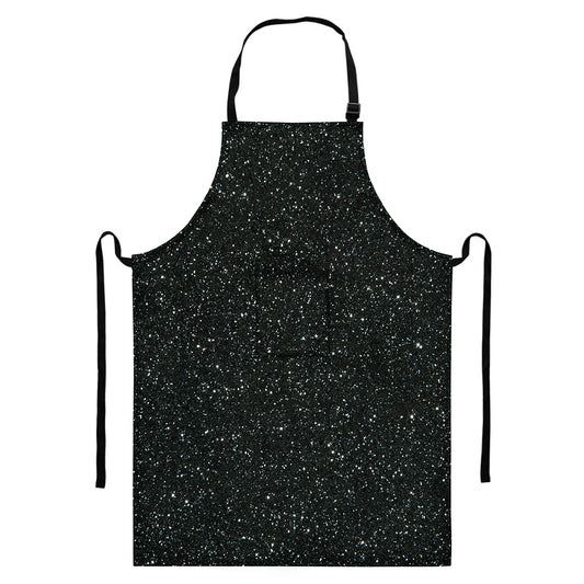 Black (NOT Real) Glitter Print Bib Apron With Pocket