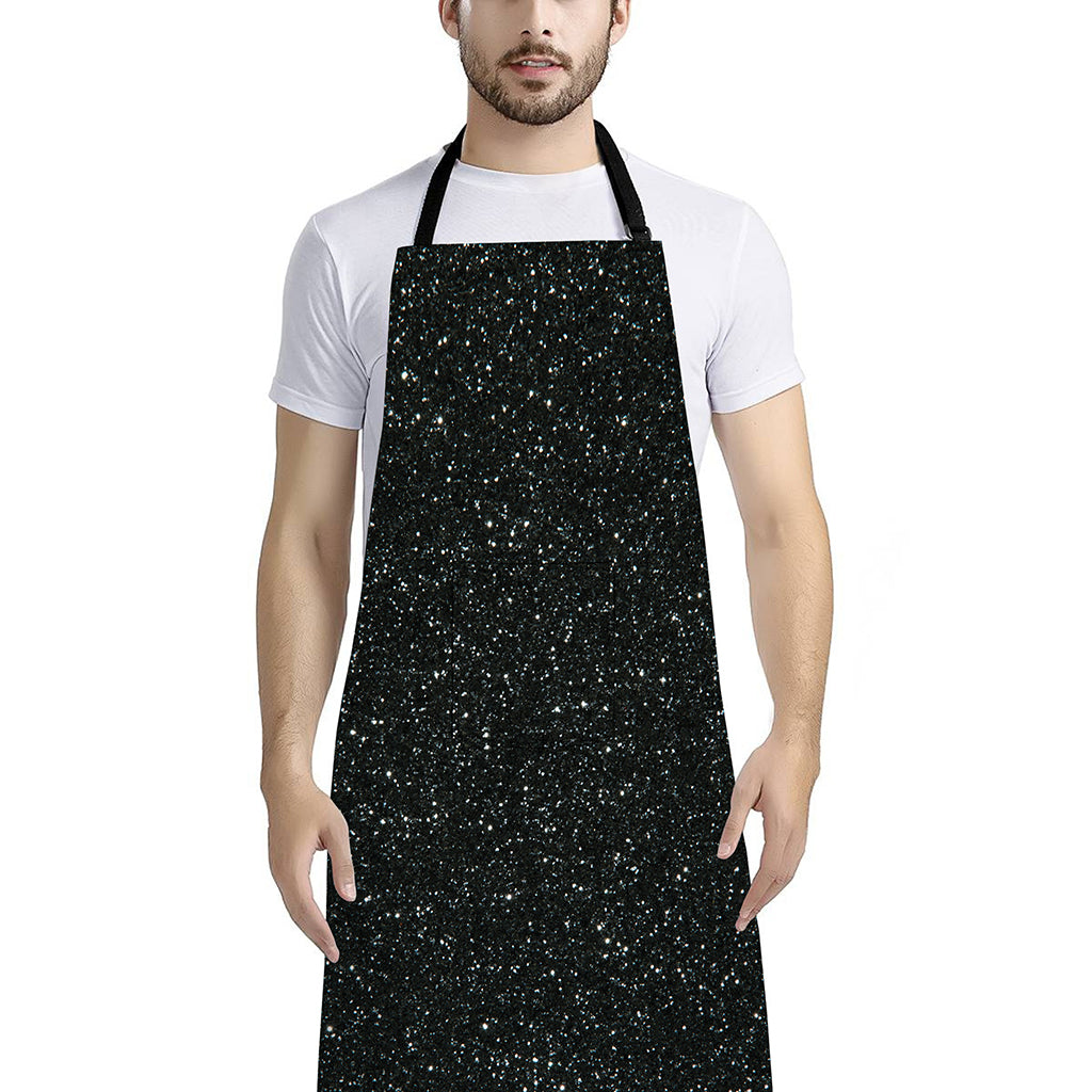Black (NOT Real) Glitter Print Bib Apron With Pocket
