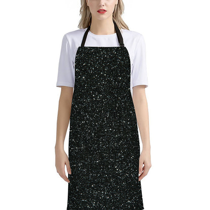 Black (NOT Real) Glitter Print Bib Apron With Pocket