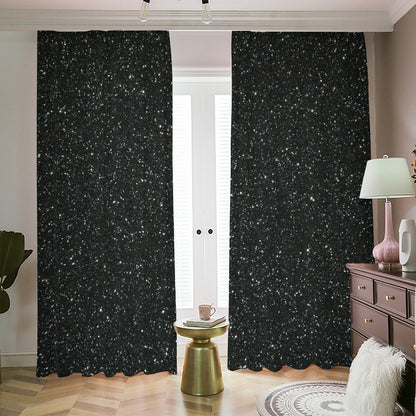Black (NOT Real) Glitter Print Blackout Pencil Pleat Curtains