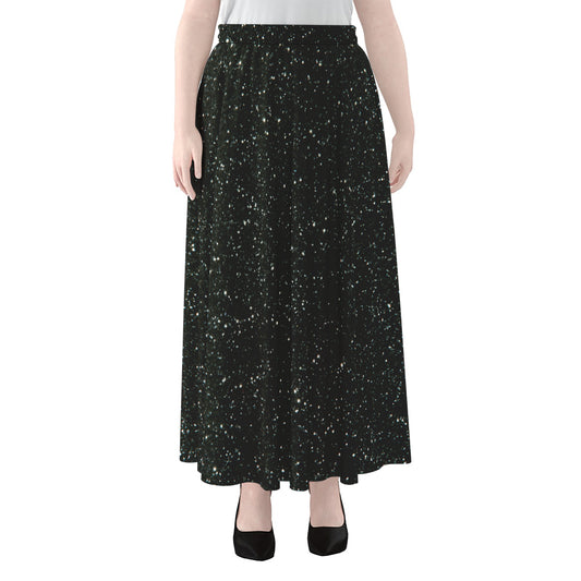 Black (NOT Real) Glitter Print Chiffon Maxi Skirt