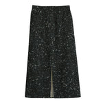 Black (NOT Real) Glitter Print Cotton Front Slit Maxi Skirt