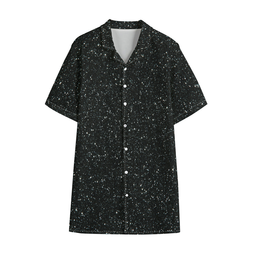 Black (NOT Real) Glitter Print Cotton Hawaiian Shirt
