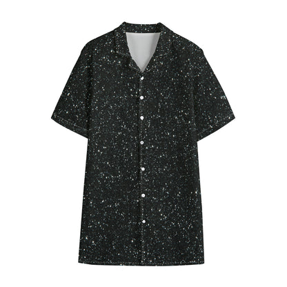 Black (NOT Real) Glitter Print Cotton Hawaiian Shirt