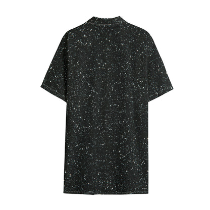 Black (NOT Real) Glitter Print Cotton Hawaiian Shirt