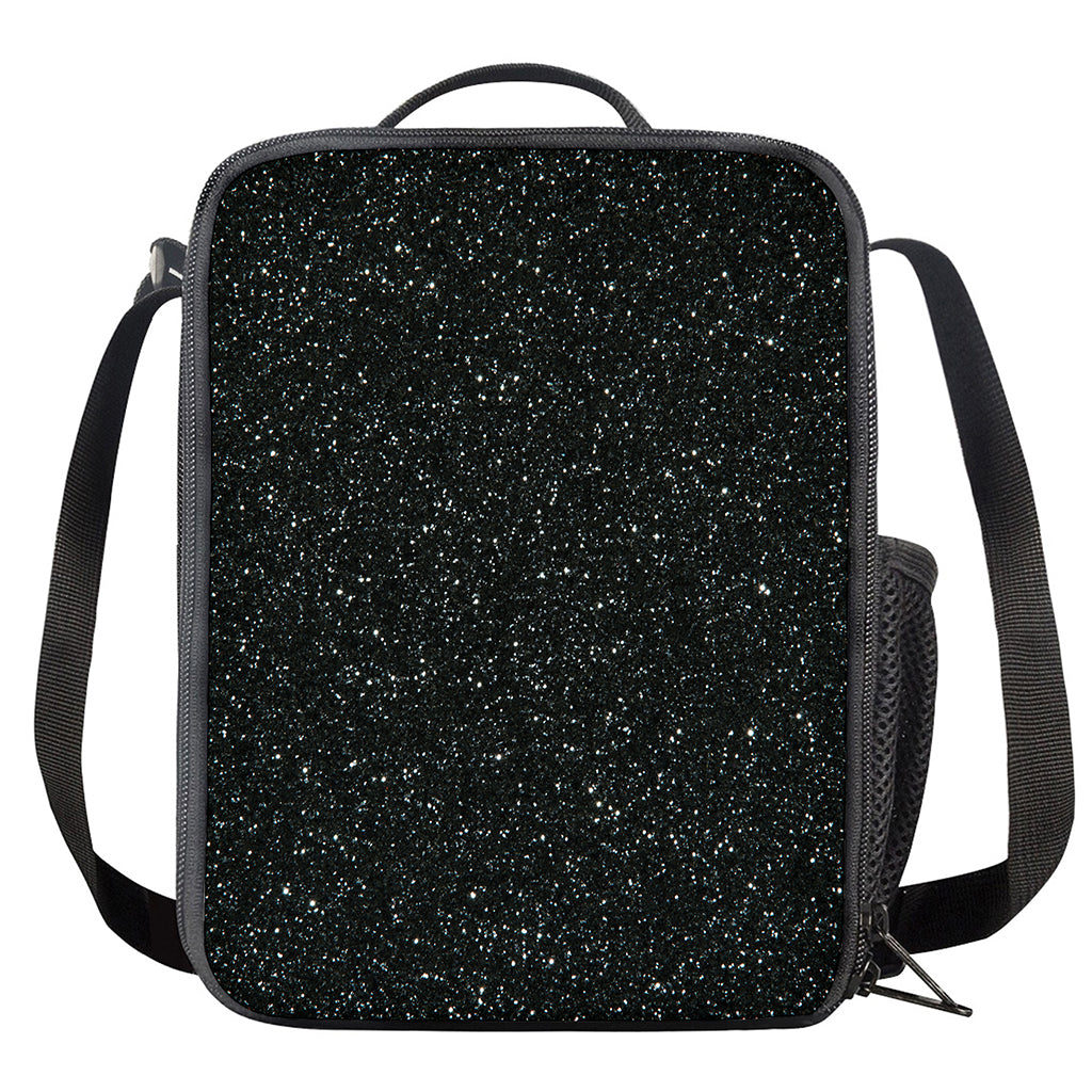 Black (NOT Real) Glitter Print Crossbody Lunch Bag