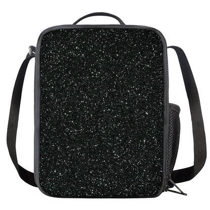 Black (NOT Real) Glitter Print Crossbody Lunch Bag