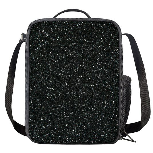 Black (NOT Real) Glitter Print Crossbody Lunch Bag