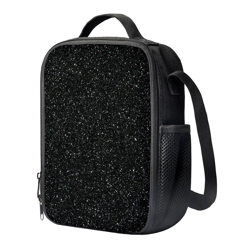 Black (NOT Real) Glitter Print Crossbody Lunch Bag