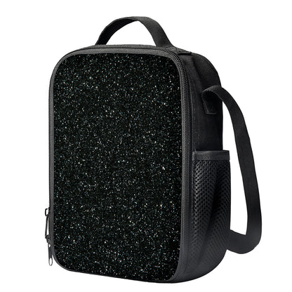 Black (NOT Real) Glitter Print Crossbody Lunch Bag