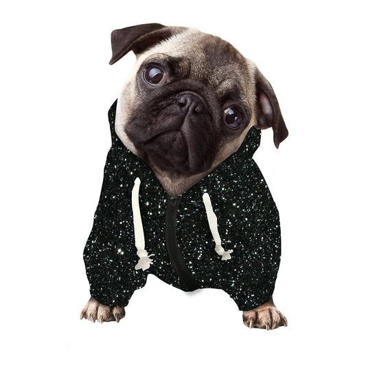 Black (NOT Real) Glitter Print Dog Zip Up Hoodie