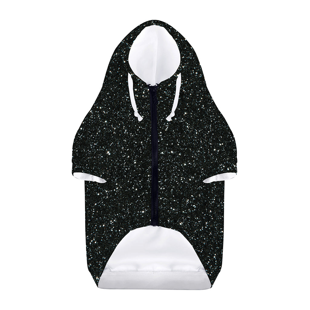 Black (NOT Real) Glitter Print Dog Zip Up Hoodie