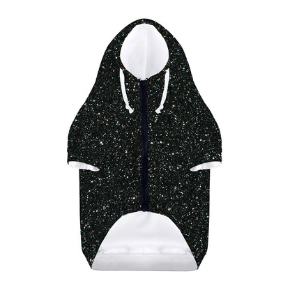 Black (NOT Real) Glitter Print Dog Zip Up Hoodie