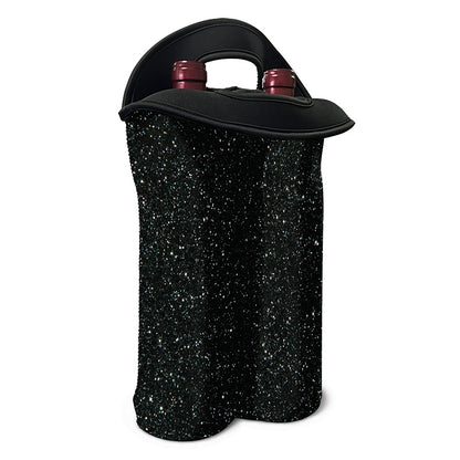 Black (NOT Real) Glitter Print Double Neoprene Wine Tote
