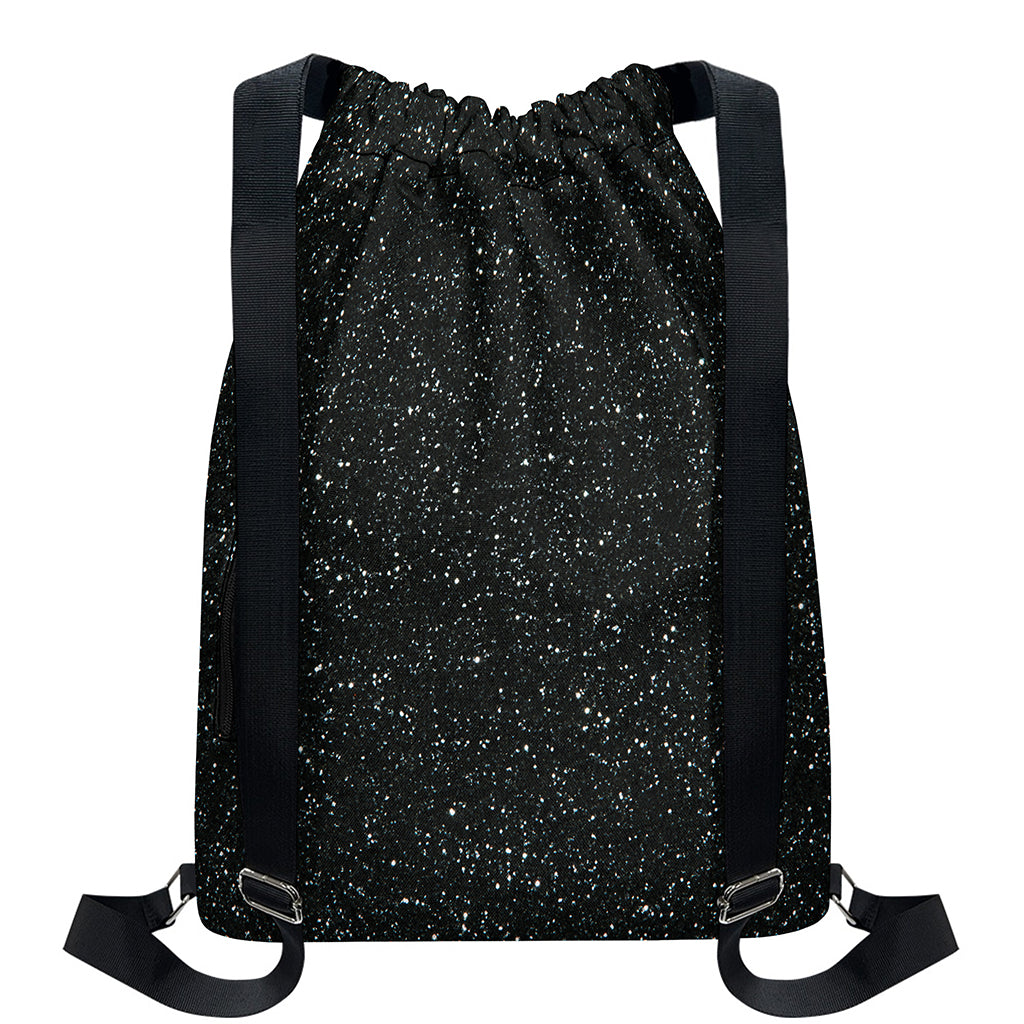 Black (NOT Real) Glitter Print Drawstring Backpack