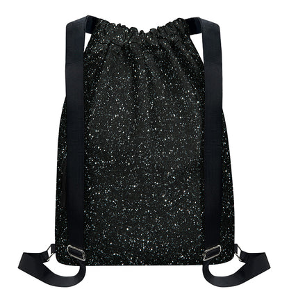 Black (NOT Real) Glitter Print Drawstring Backpack
