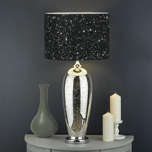 Black (NOT Real) Glitter Print Drum Lamp Shade