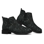 Black (NOT Real) Glitter Print Flat Ankle Boots