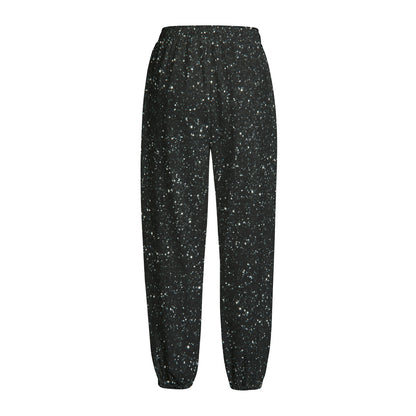 Black (NOT Real) Glitter Print Fleece Lined Knit Pants