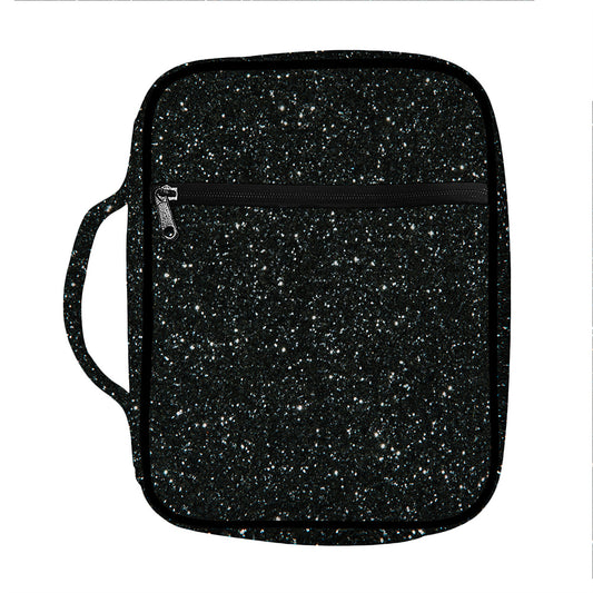 Black (NOT Real) Glitter Print Front Pocket Bible Bag